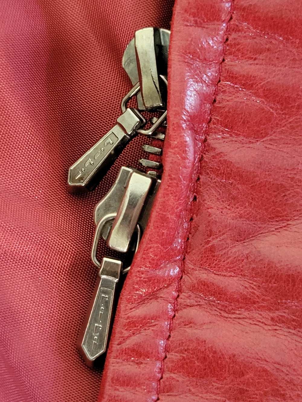 Vintage IDENTIFY Red Leather Matrix Trench Coat Sz 8 Canada Swiss Riri Zipper - Picture 6 of 16